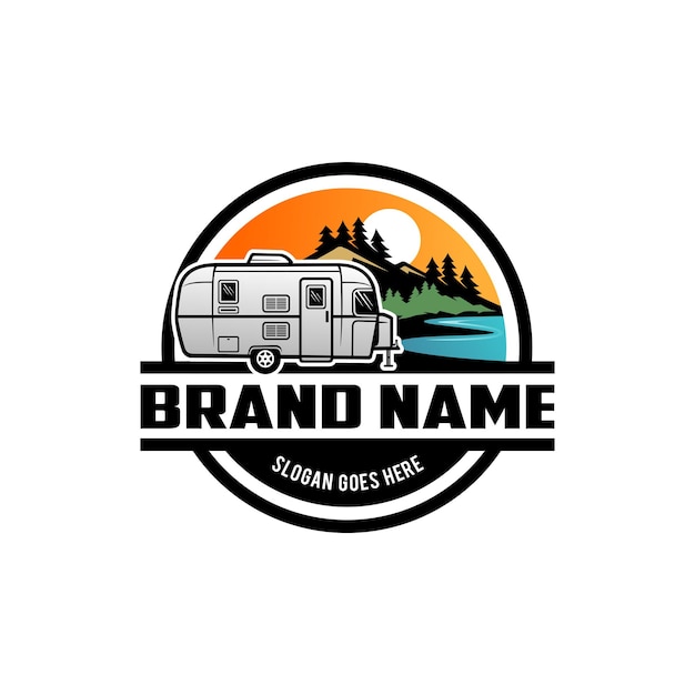 Vector camper trailer  caravan trailer isolated logo vector