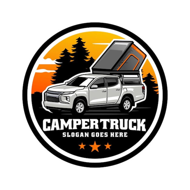 camper truck met top tent logo vector