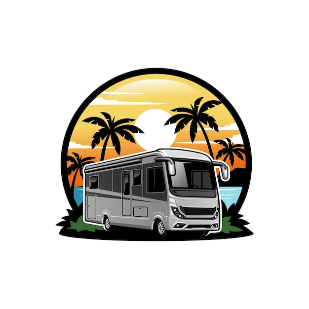 Camper van caravan motor home illustration logo vector