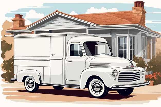 camper van in front of home illustration