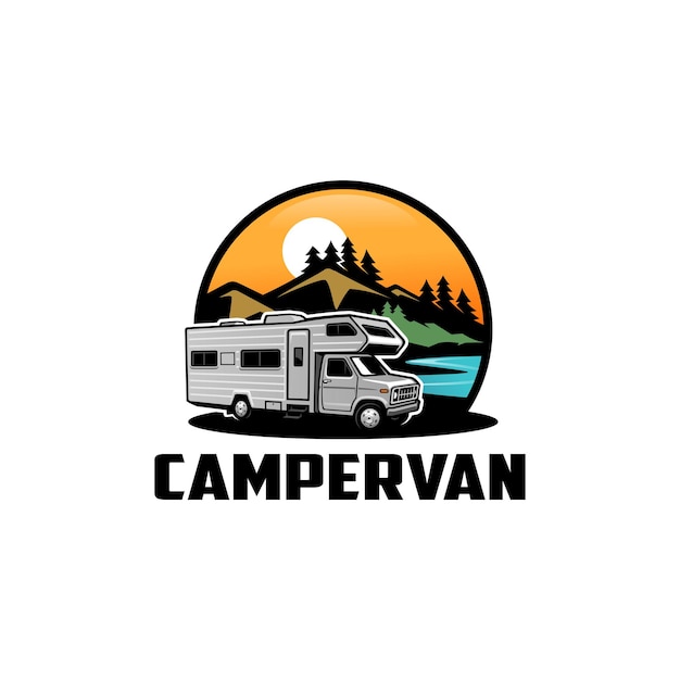 Camper van rv camper logo en illustratie vector geïsoleerd