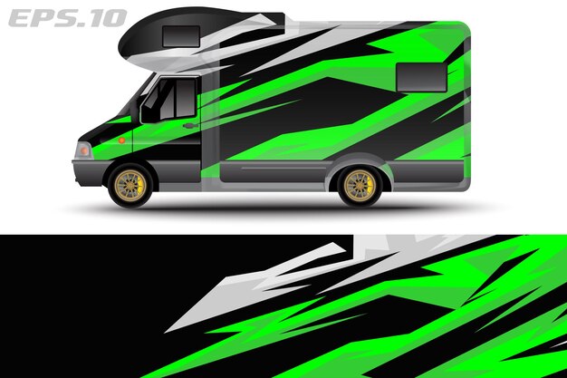 Camper van wrap design vector for vehicle vinyl stickers and automotive decal livery