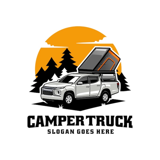 camper vrachtwagen met top tent logo vector