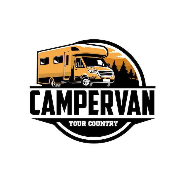 Campervan camper RV caravan kant en klare logo vector geïsoleerd