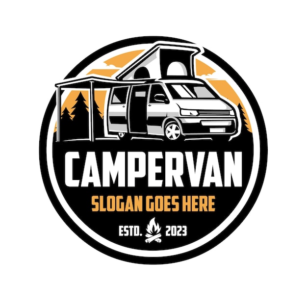 Campervan car circle emblem logo design vector