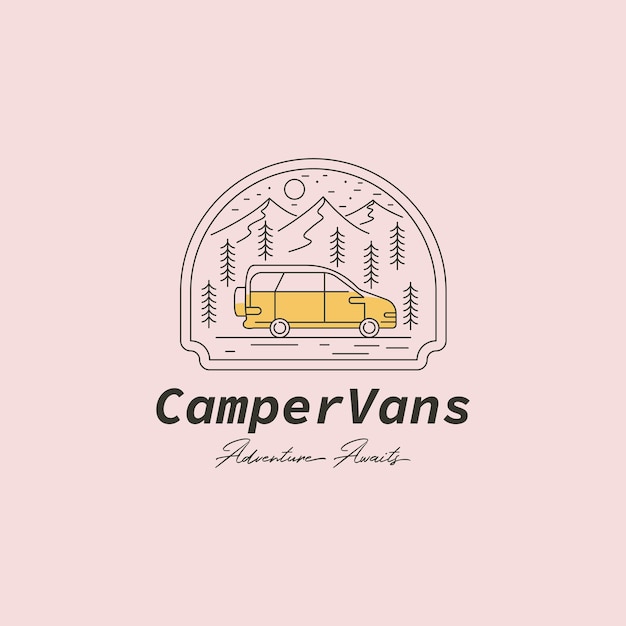 벡터 campervan 인쇄 라인 아트 로고 벡터 기호 그림 디자인