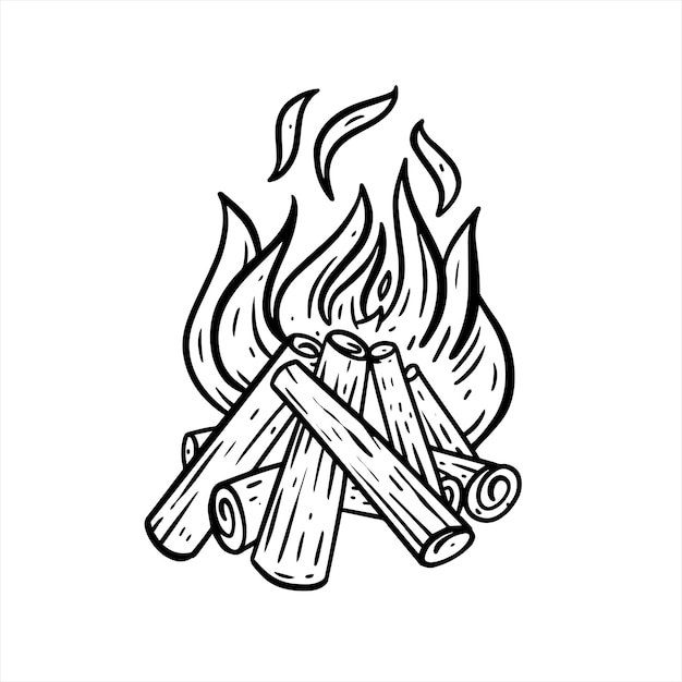 Campfire or bonfire black color line art style vector illustration