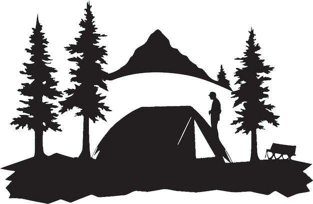 Vector campfire chronicles chic emblem illustrating camping adventures in black trailblazing expedition mo