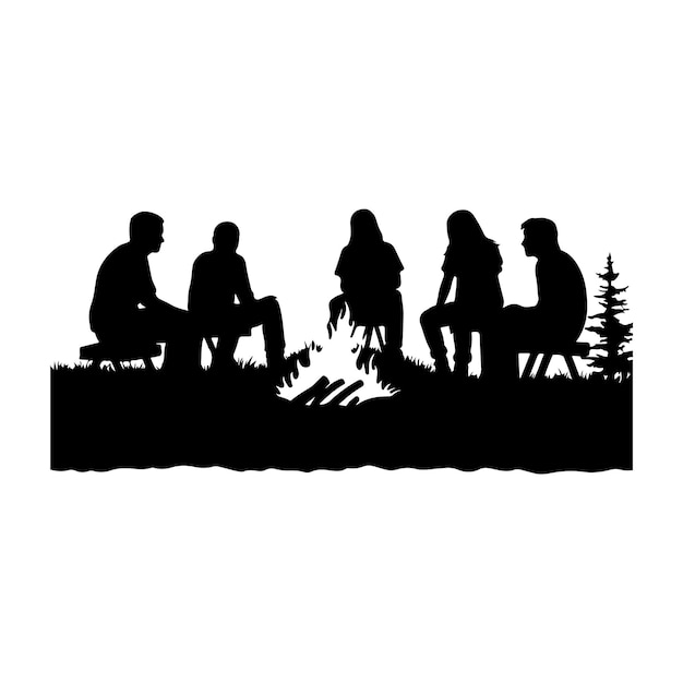 Campfire gathering silhouette