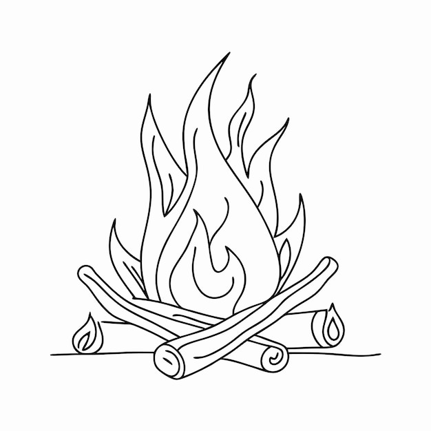 a campfire in line art style for a vector illustration