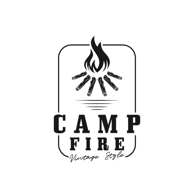 Логотип для кемпинга приключений дикой природы лагерный огонь и дикая природа