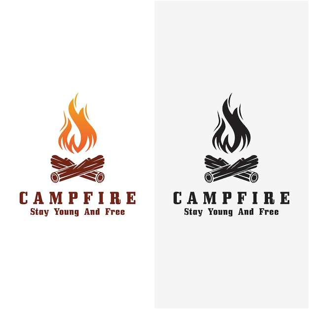 Vector campfire logo design camping vector logo for camping adventure wildlife campfire and wilderness