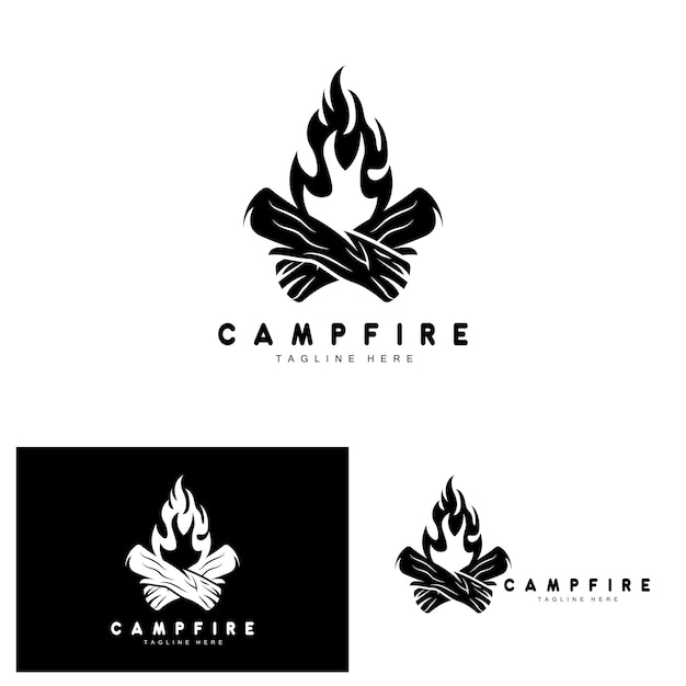 Дизайн логотипа костра Кемпинг вектор Дрова огонь и дизайн леса