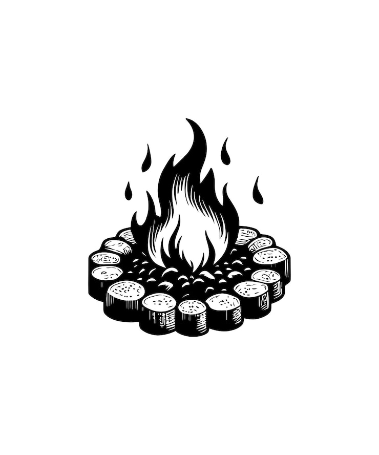 Vector campfire in silhouette collection flame and burn fireplace and bonfire vector illustration