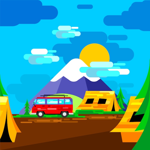 Vector campground on spring season graphic elements