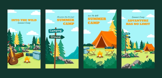 Vector camping adventure instagram stories