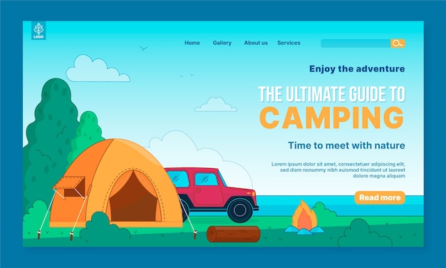 Vector camping adventure landing page