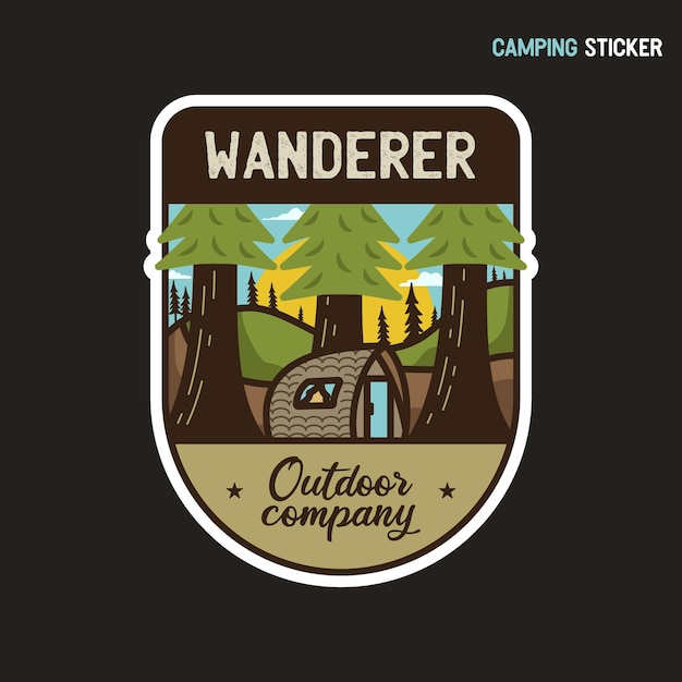 camping adventure sticker design. wanderer label illustration