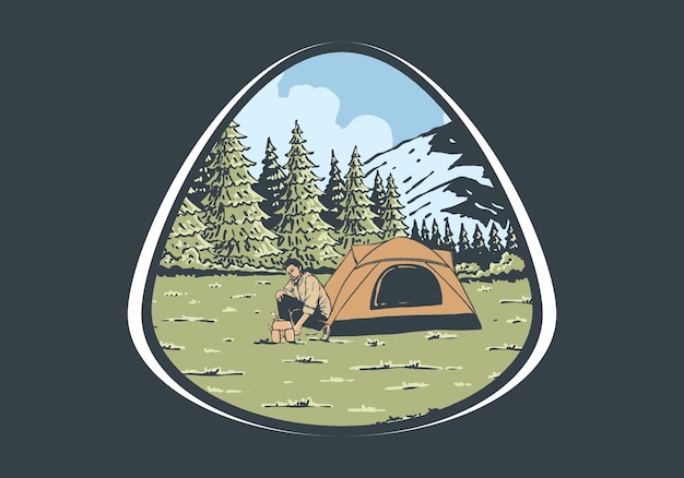 Vector camping alone in nature vintage outdoor illustration badge design