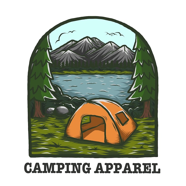 Camping apparel vector logo Outdoor Hand drawn illustration