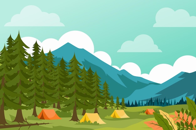 Camping area landscape illustration with forest