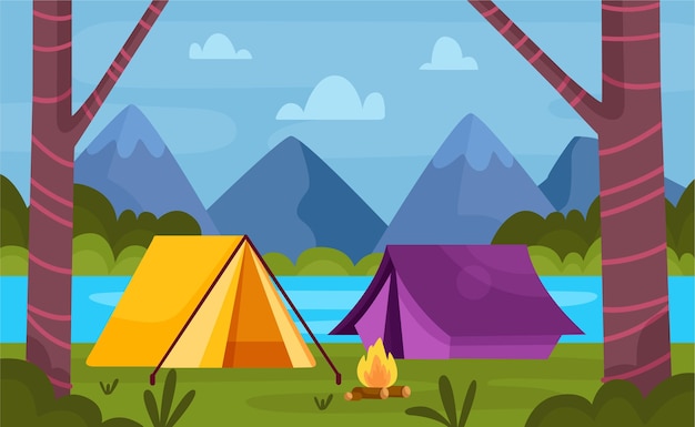 Vector camping area landscape