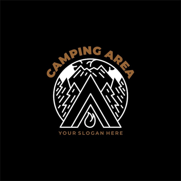 Camping area line art logo retrò