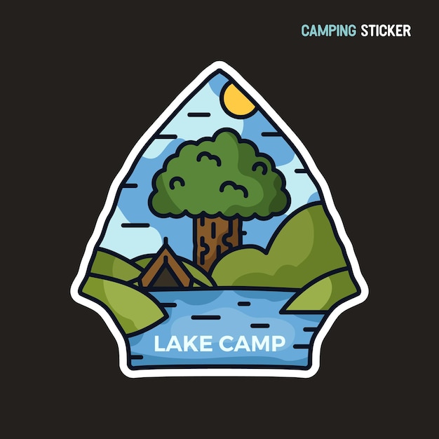 Camping avontuur sticker ontwerp. reizen handgetekende embleem. ik