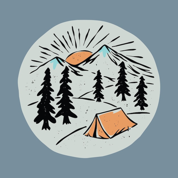 캠핑과 아름다운 일출 그래픽 일러스트 벡터 아트 티셔츠 디자인