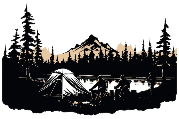 Vector camping black silhouette vector artwhite background