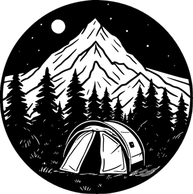 Camping illustrazione vettoriale di icone isolate in bianco e nero