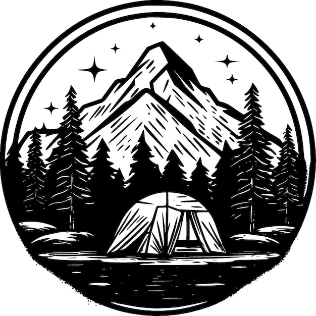 Vector camping black and white isolated icon vector illustration