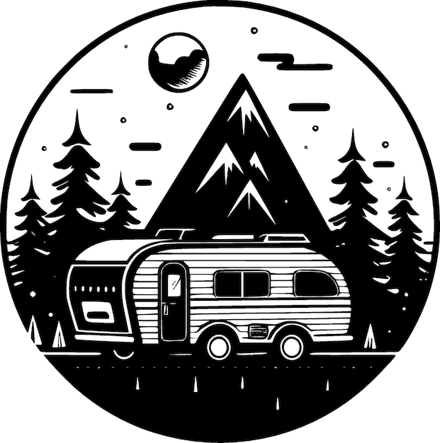 Camping Black and White Isolated Icon Vector illustration