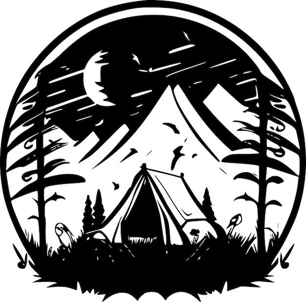 Camping Black and White Isolated Icon Vector illustration