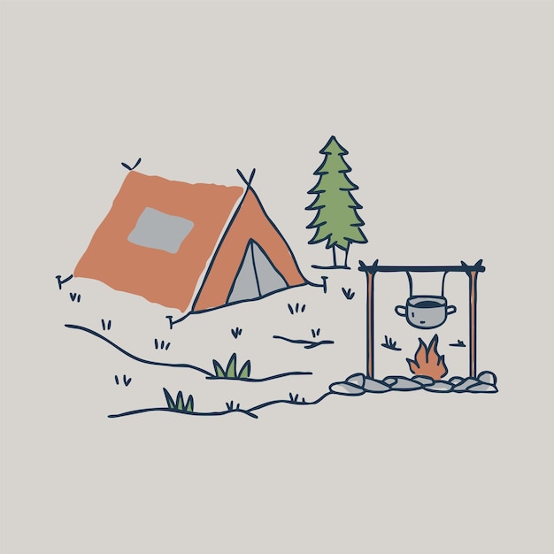 Camping and bonfire graphic illustration vector art tshirt design