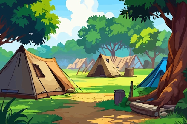 Vector camping brazil countryside cartoon illustration