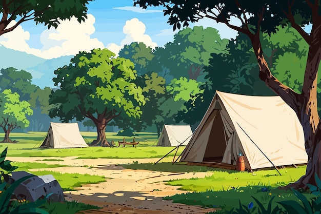 camping brazil countryside cartoon illustration