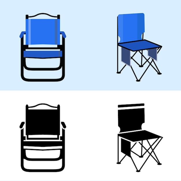 Vettore sedie da campeggio illustrazioni vector clip art con elementi viaggio comoda sedia da pesca isolata