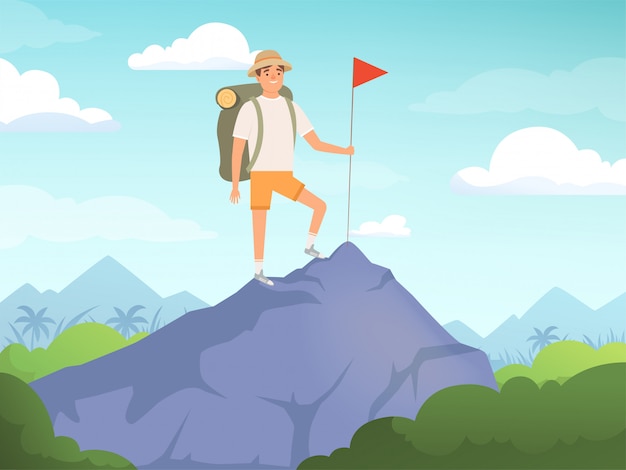 Vector camping characters. hiking background people travelling nature  concept