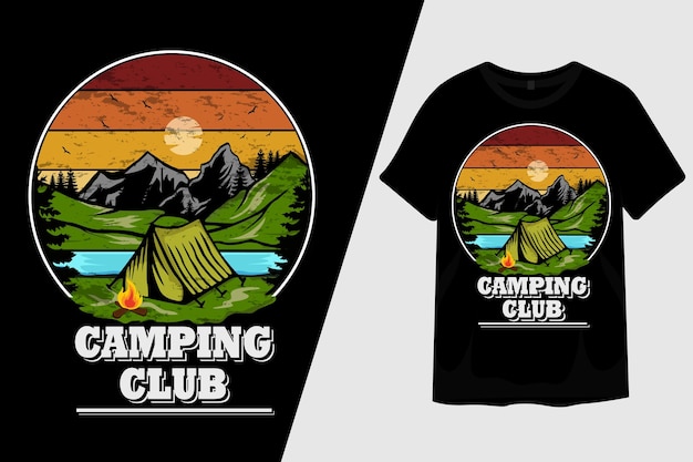 Camping Club Retro Vintage T Shirt Design