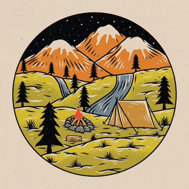 Camping concept art met hand tekening stijl illustratie