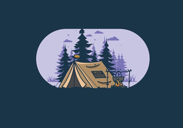 Vettore campeggio e cucina nell'illustrazione della natura