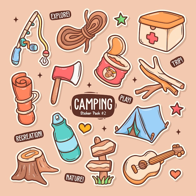 Camping Cute Doodle Vector Sticker Collection