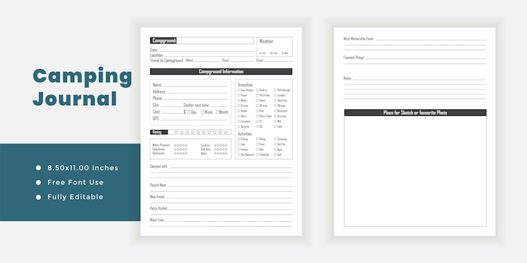 Camping dagboek log minimalistische planner