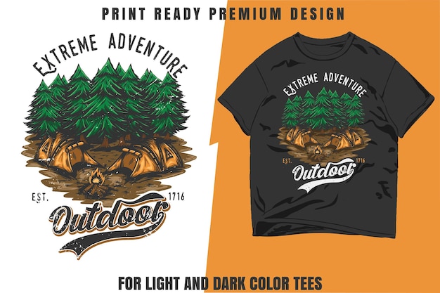 빈티지 스타일의 야외 일러스트레이션을 위한 캠핑 디자인. 스티커, 인쇄 및 tshirt에 이상적