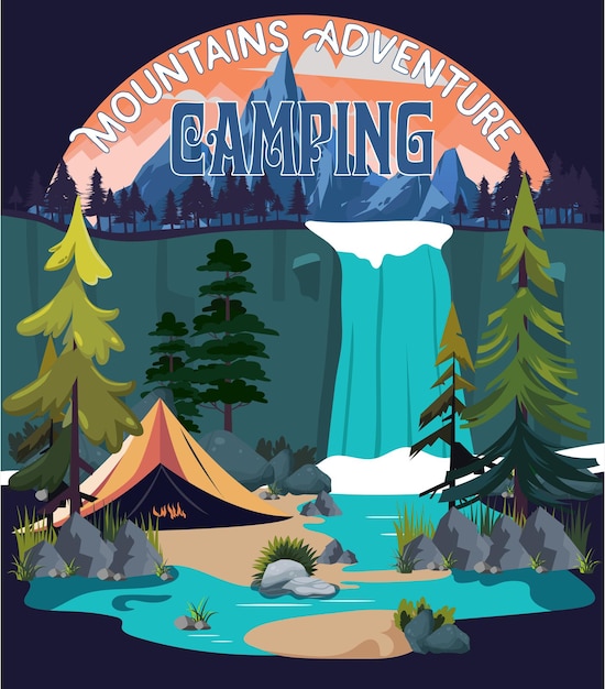 camping drawing vector art Illustration