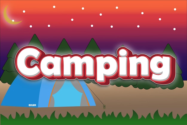 Camping Editable Text Effect Emboss Cartoon Style