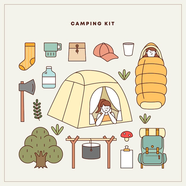 Camping element vector illustration set