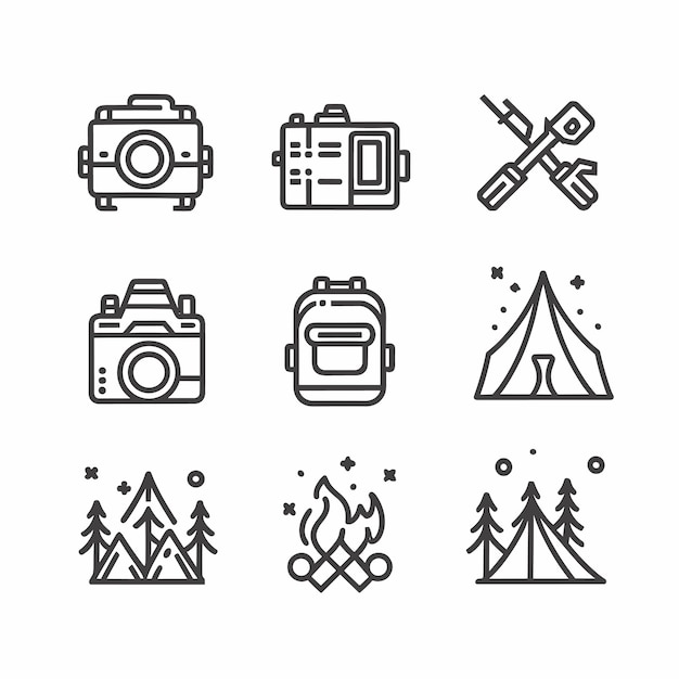 Vector camping elements design outline vector