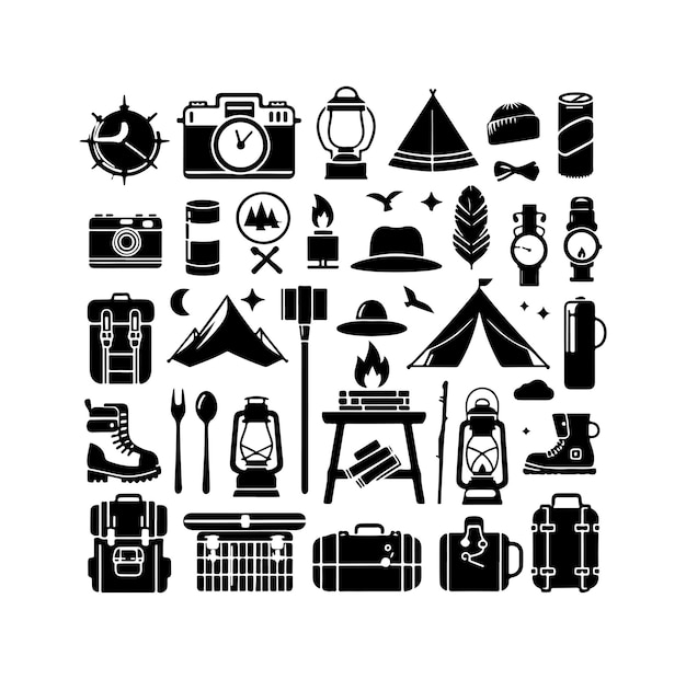 Vector camping elements set